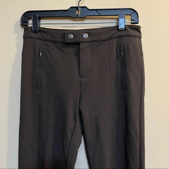 Vince Ponte Knit Tab Front Mid Rise Skinny Pants Viscose Blend Dark Brown Sz 4 - Picture 2 of 13